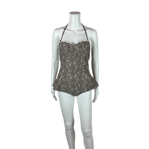 Dkny Other - DKNY One Piece Swimsuit Women's Size 10 Brown White Lace Print Retro Pin Up